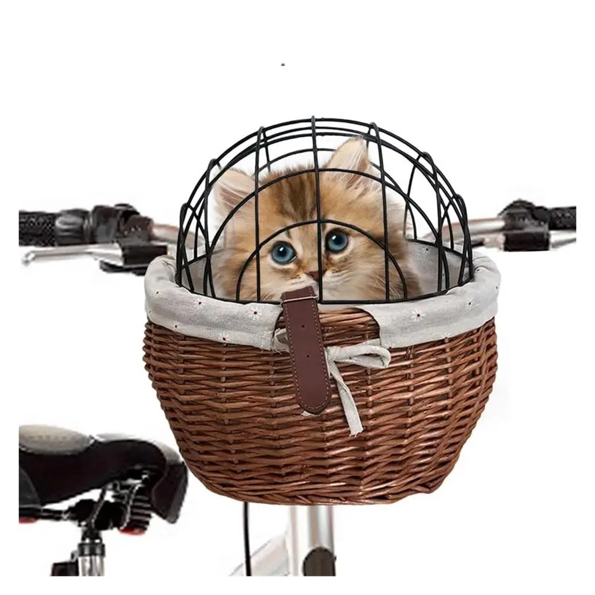 Cane Cane Velo Cestino Manubrio Anteriore Bici per Cane e Gatto in Vimini Tessuto a Mano, Sedile per Animali Domestici, Cestino Bici da Strada Porta Cani Accessori Ciclismo