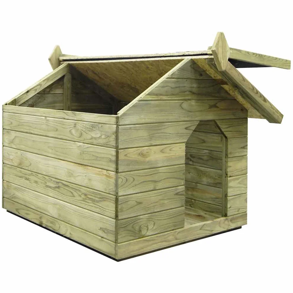 Cuccia per cani con tetto in legno di pino impregnato