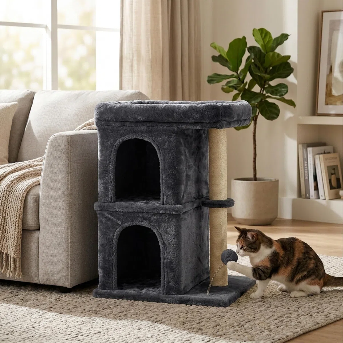 Relaxdays tiragraffi con 2 cucce, gioco in sisal, HBT: 71x50x41 cm