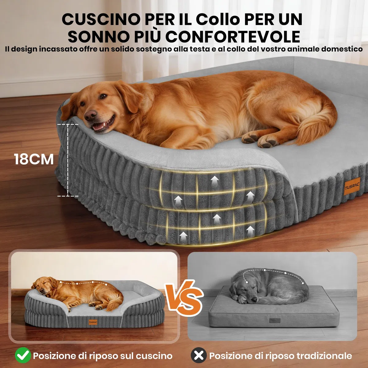 Cuccia Cane Interno Taglia Grande, Sfoderabile e Lavabile, 112x81x18cm
