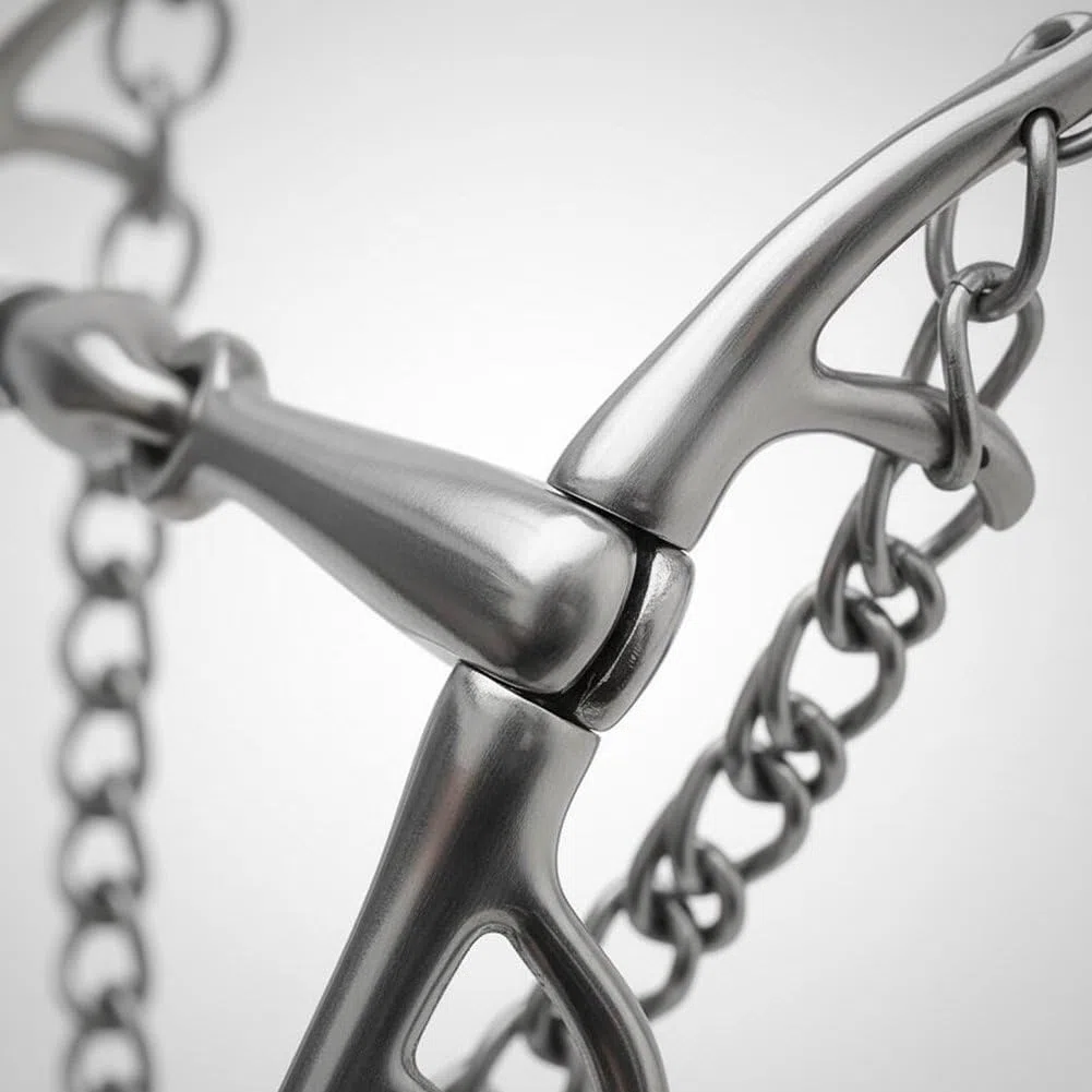 Morso a Snodo in Acciaio Inox con Catenella, Morso Professionale per per Addestramento E Equitazione, Accessorio per Equitazione per attività All'aperto, Connettore per Finimenti.