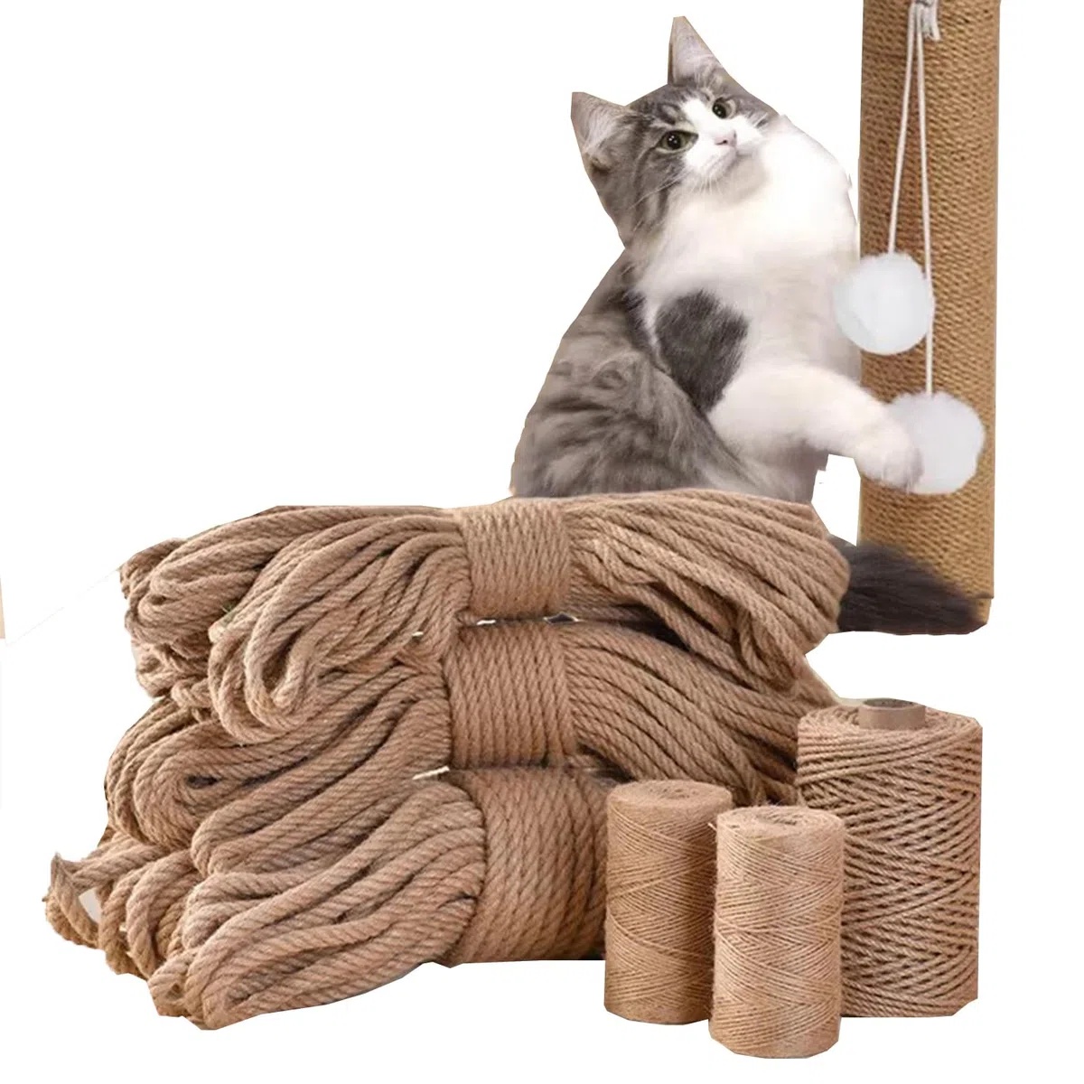 Corda tiragraffi in iuta naturale per gatti, per la riparazione di alberi e alberi, per fai da te, utilizzata per impacchettare giardino, gambe di mobili, decorazioni artistiche (18 mm x 30 metri)