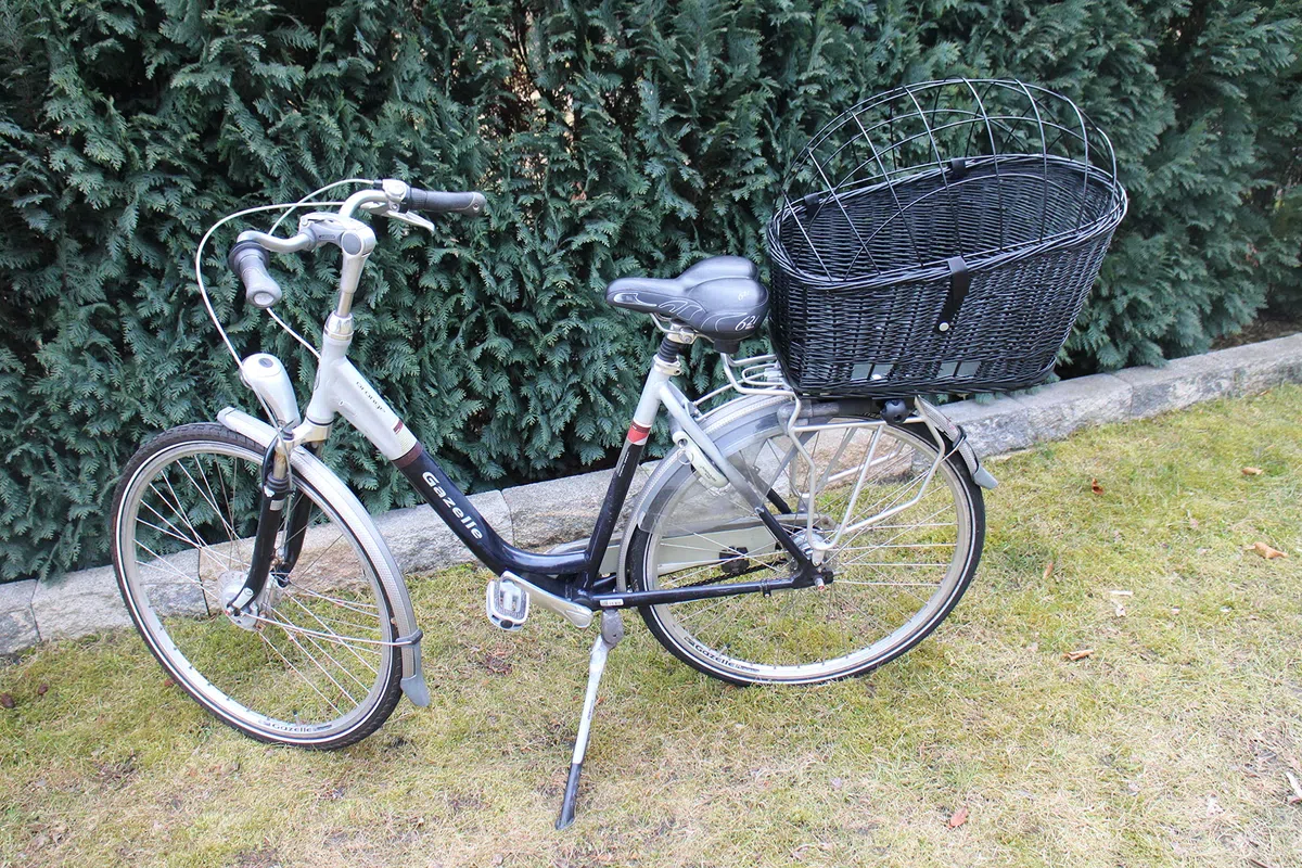 Cestino per bicicletta per cani, in vimini con griglia in metallo, XXL, nero, cestino in vimini per cani, cestino per animali