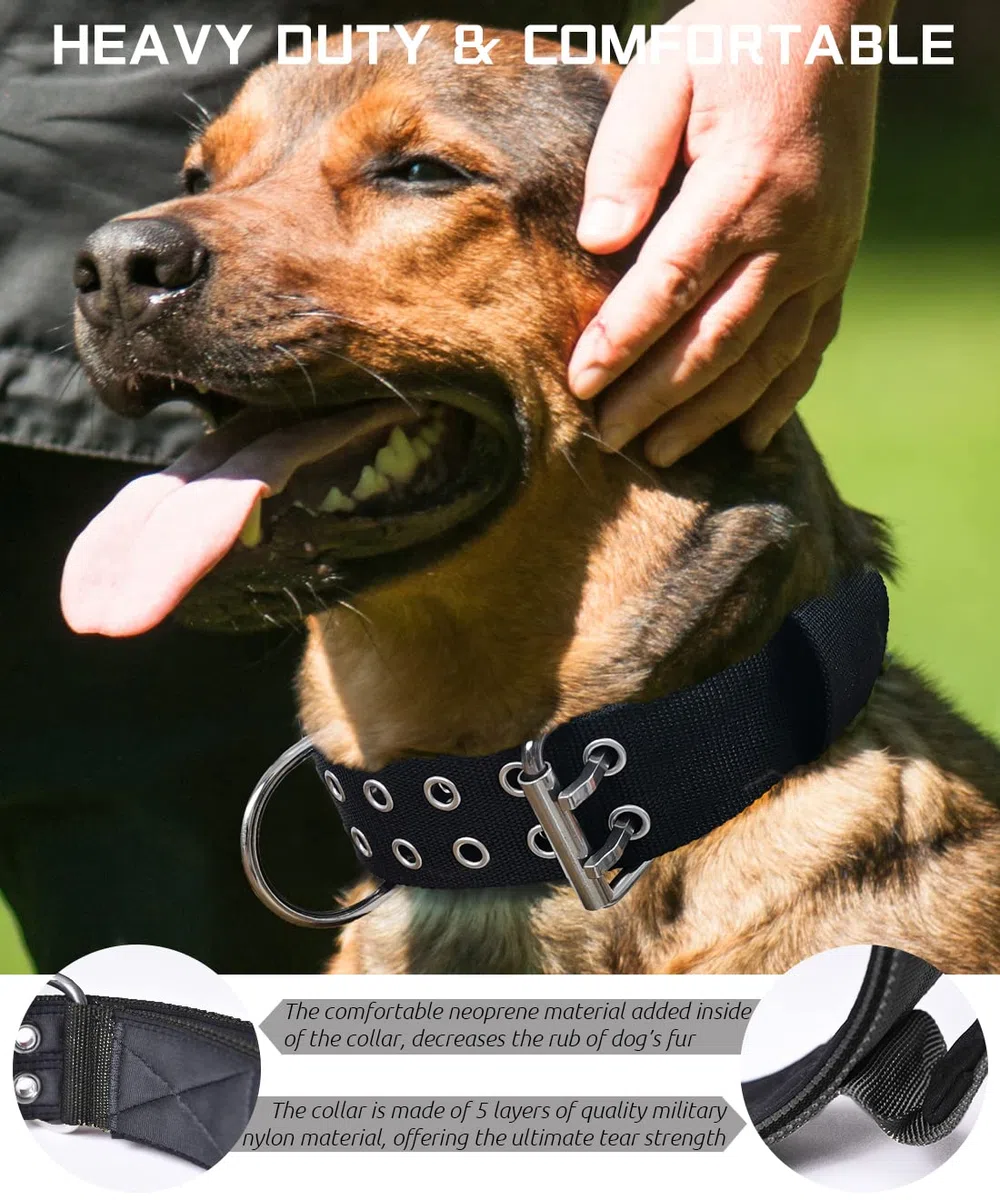 Collare per cani di taglia grande, nero resistente, per cani di razza Gint, largo 5,1 cm con manico, in nylon resistente e hardware inossidabile, ottima scelta per cani di taglia grande 55,9-68,6 cm