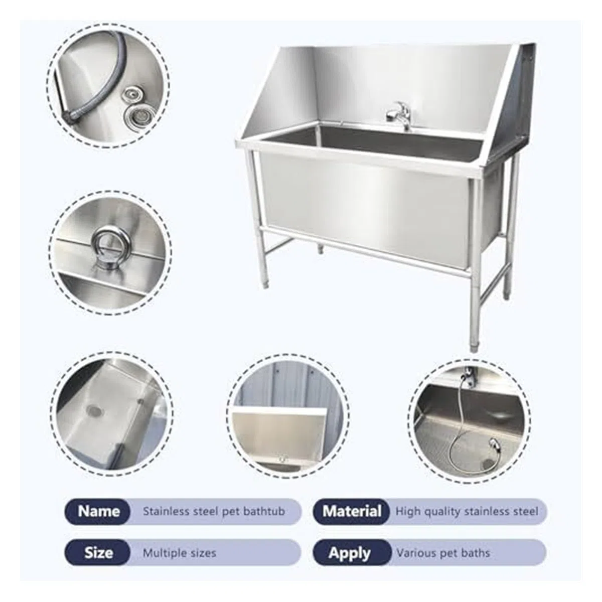 Vasca da bagno in acciaio inox per cani e gatti, profondità 30 cm, larghezza 80 cm, ideale per uso domestico, piscina o toelettatura professionale