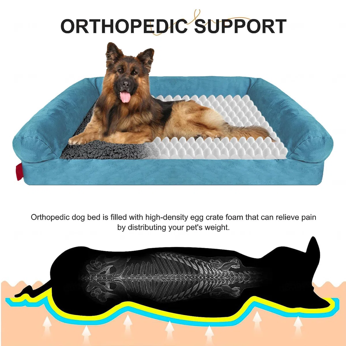 Cuccia Cane Memory Foam, con Tre Lati Rialzati Ortopedico Materasso Ortopedico Cane, Rivestimento Rimovibile e Lavabile Brandina Cane,L