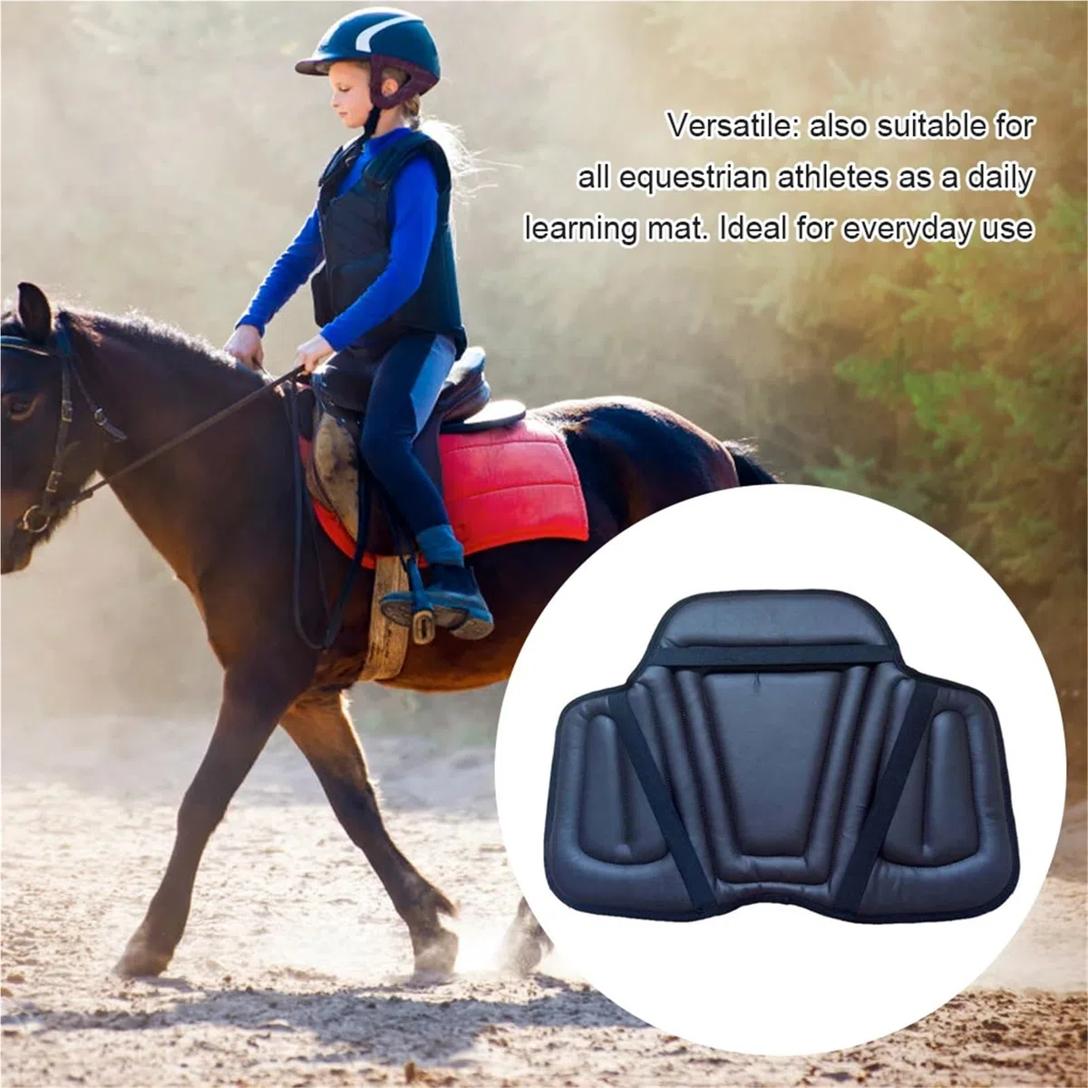 Sottosella da equitazione, morbido sedile equestre, comodo rivestimento, ergonomico, sportivo, ammortizzante, supporto, adulti, bambini, principianti, regali Per La Schiena Del Cavallo(Black)