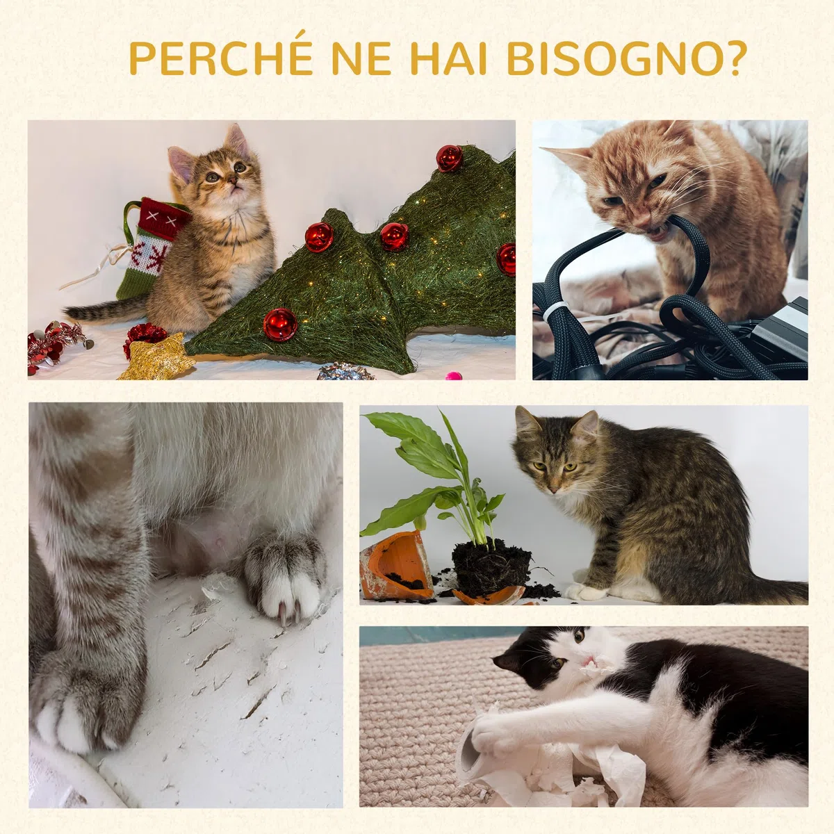 PawHut Albero Tiragraffi per Gatti Adulti e Gattini 48x48x140cm Grigio
