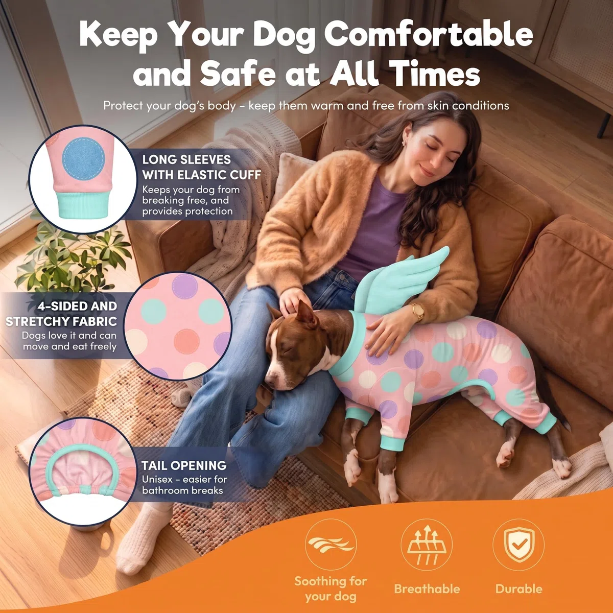 LovinPet Body per cani grande con ali, stampa a pois verde chiaro rosa, XXL