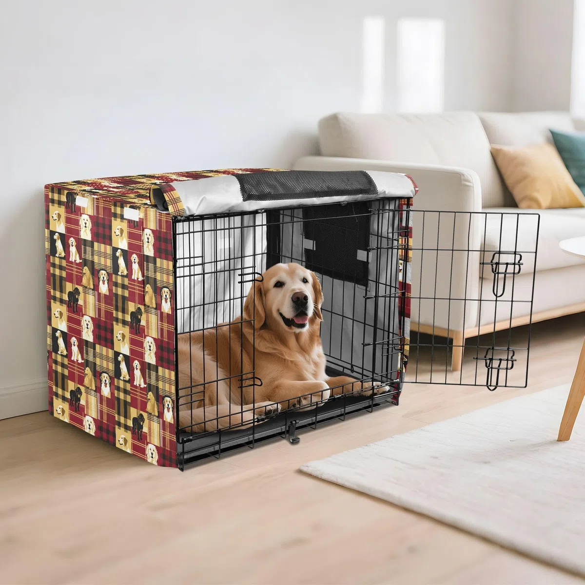 Copertura per gabbia per cani, colore rosso dorato
