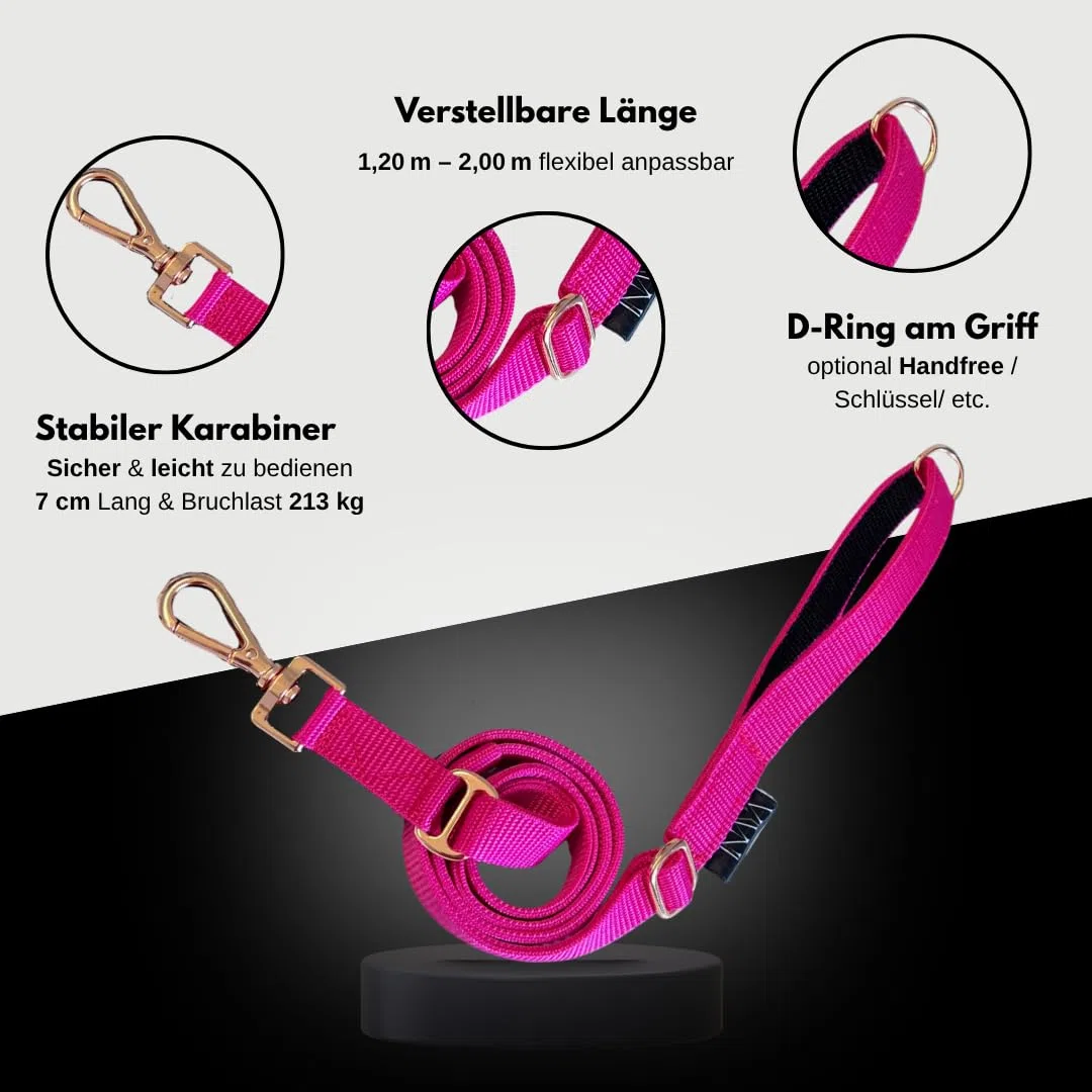 Guinzaglio regolabile premium The 2.0 – regolabile da 1,20 m a 2 m – Ultraleggero, flessibile e robusto – Utilizzo senza mani opzionale con tracolla (cachi/argento/tracolla cachi)