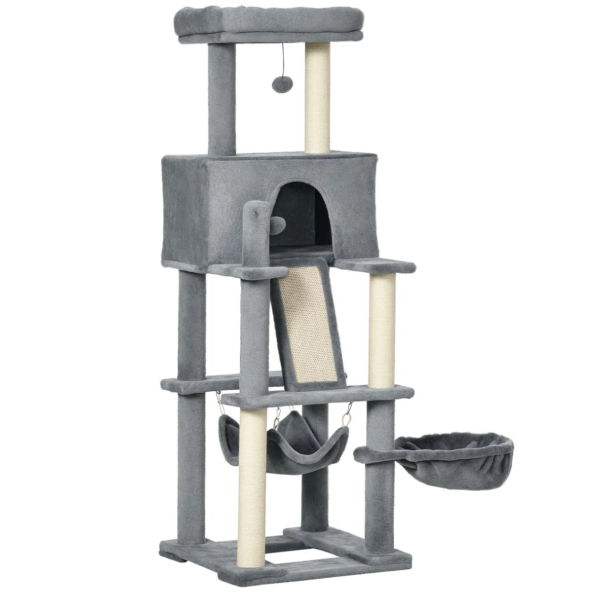 PawHut Albero Tiragraffi per Gatti Adulti e Gattini 48x48x140cm Grigio