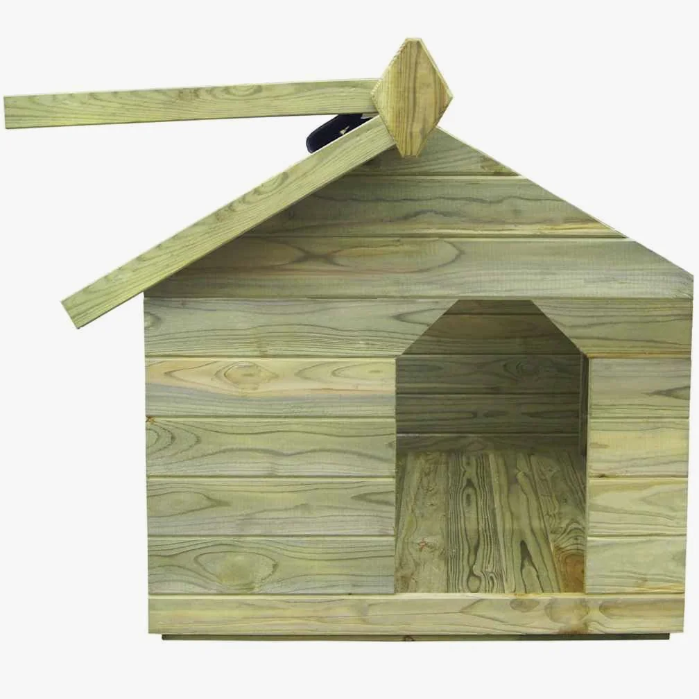 Cuccia per cani con tetto in legno di pino impregnato