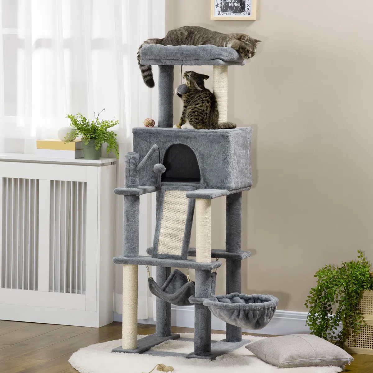 PawHut Albero Tiragraffi per Gatti Adulti e Gattini 48x48x140cm Grigio