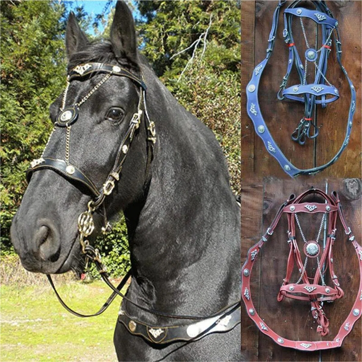 Cavezza Per Cavallo Cavezze senza catene for cavalli in pelle PU e corde di piombo ergonomiche comode con fibbia in metallo(Blue)
