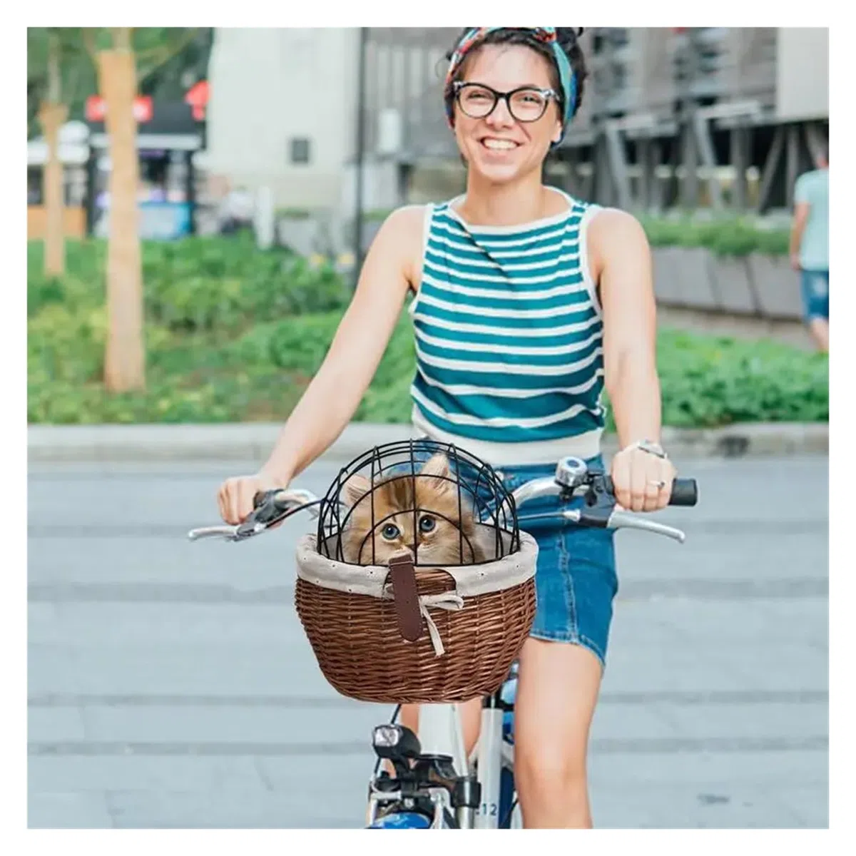 Cane Cane Velo Cestino Manubrio Anteriore Bici per Cane e Gatto in Vimini Tessuto a Mano, Sedile per Animali Domestici, Cestino Bici da Strada Porta Cani Accessori Ciclismo