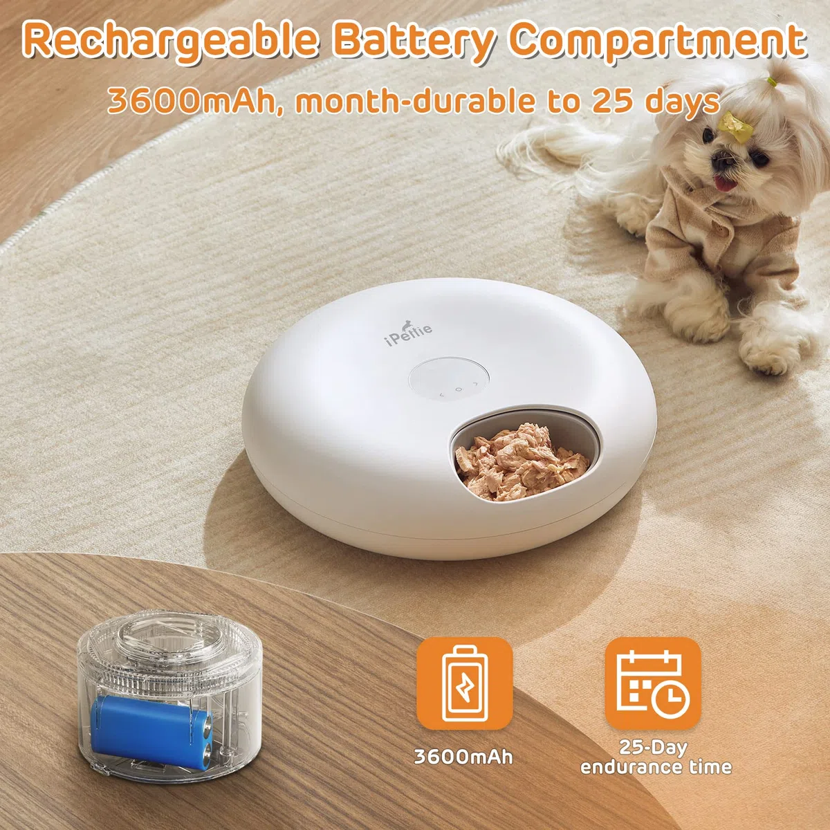 iPettie Donut Frost - Alimentatore automatico per animali domestici senza fili, per 6 pasti, cibo secco e umido, con due confezioni di ghiaccio, batteria massiccia ricaricabile, timer programmabile,