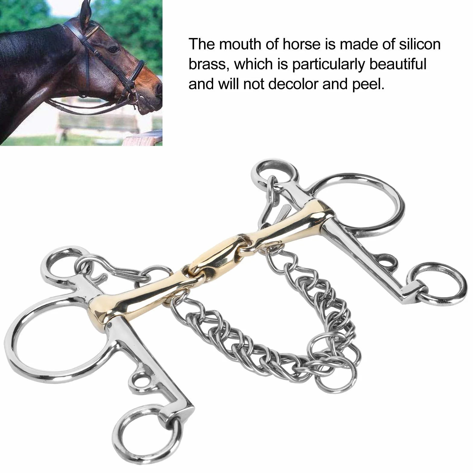 Pelham Bit Accessory | Bocchino per cavallo in acciaio inox 4 cm | Morso a bocca in ottone con decorazione a catena per equitazione e allenamento
