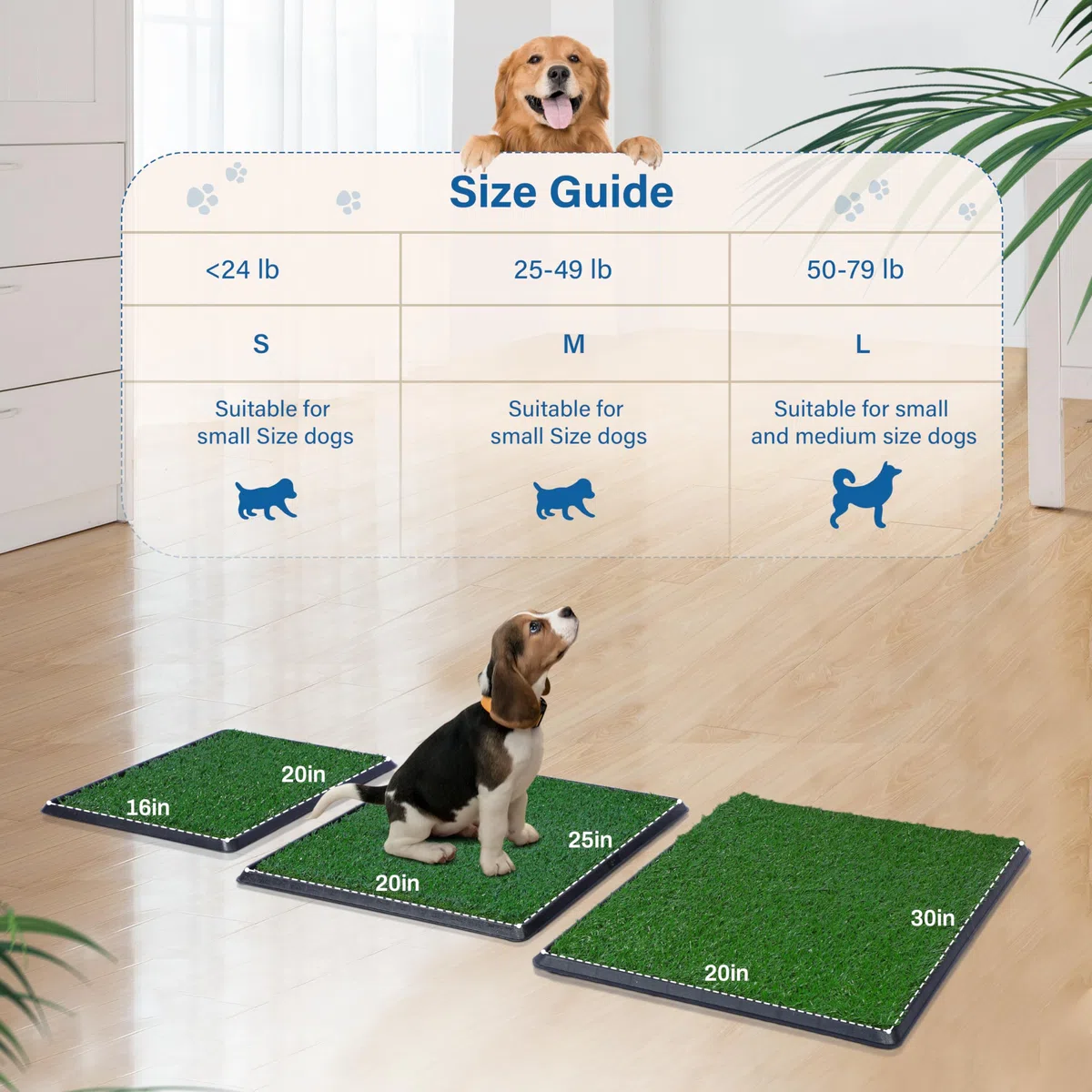 Erba artificiale per vasino per cani, 50,8 x 63,5 cm, forte assorbenza, tappetino per erba per cani con vassoio, tappetino per addestramento al vasino per cani, lettiera per cani con erba (50,8 x 76,2
