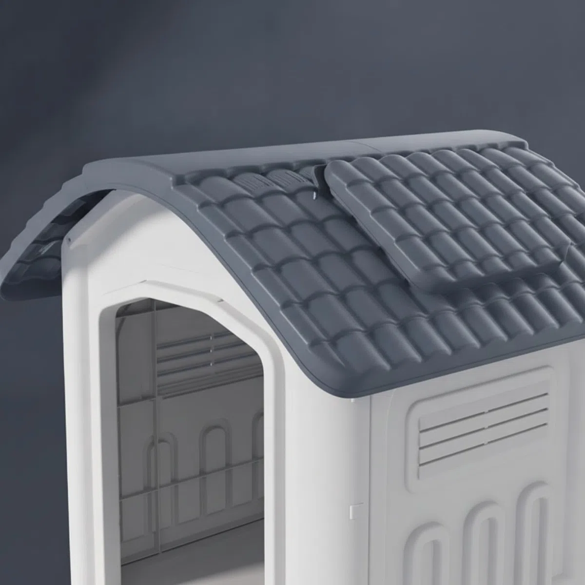 Cuccia da Esterno Ventilata Cuccia in Plastica con Ventilazione per Animali Domestici, Grigio, Medio Con Lucernario