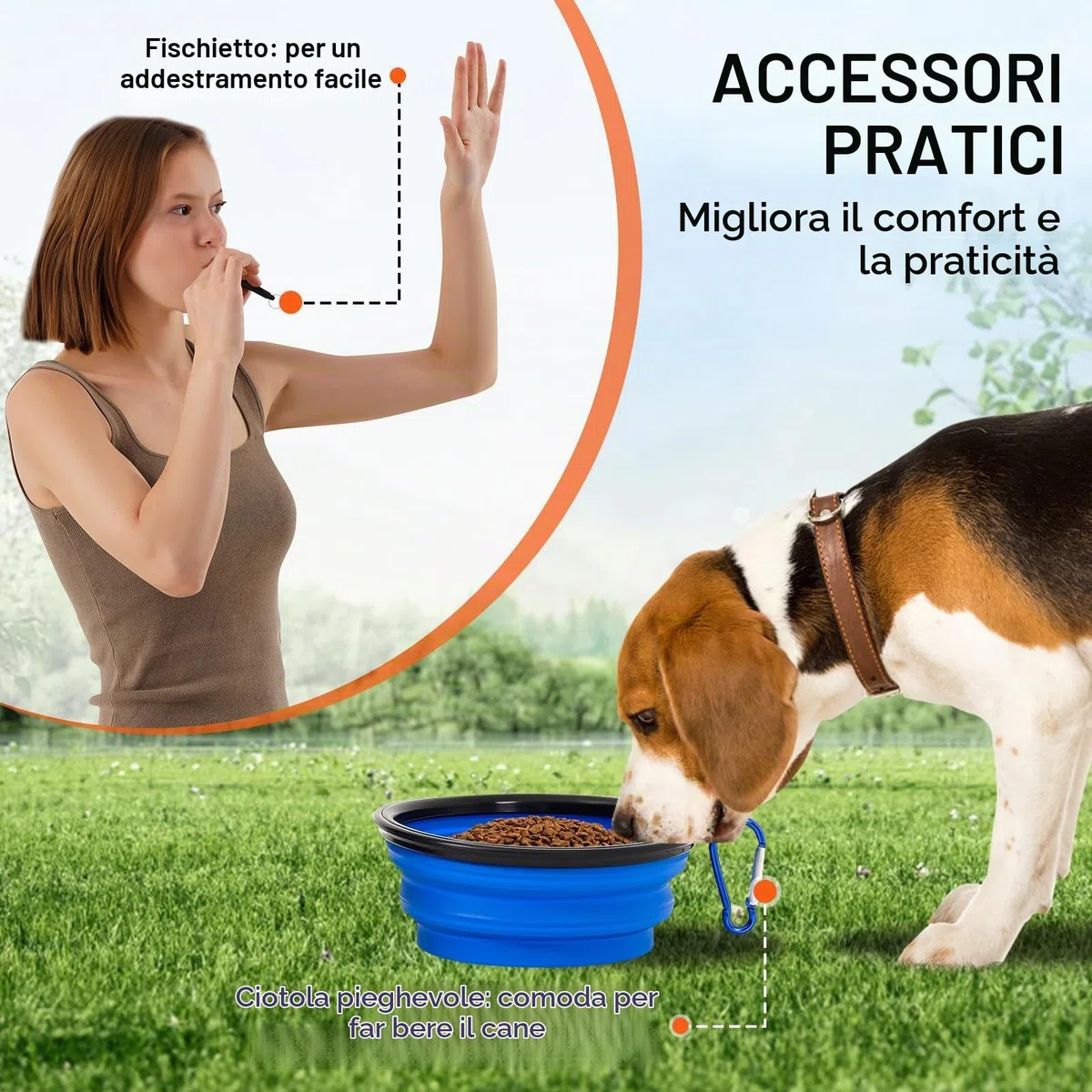 VEVOR Attrezzatura per Addestramento Agilità per Cani, Set 4 Pezzi, Percorso a Ostacoli per Cuccioli, Ostacoli Altezza Regolabile, 6 Pali, Anello Salto, Scatola Quadrata per Pausa, Ciotola Pieghevole