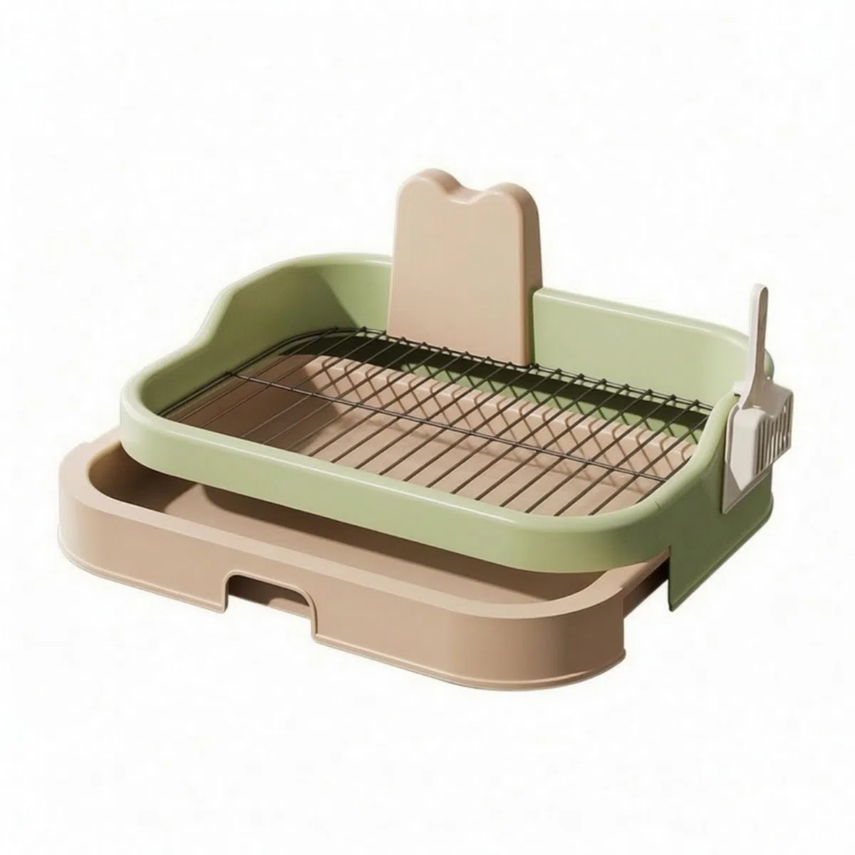 Lettiera per Cani con Paletta Parete Posteriore Rialzata, Portatile, Lettiera per Cani con Griglia, Appartamento, Verde