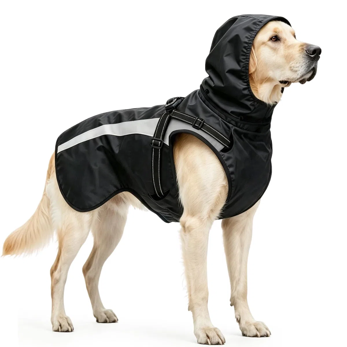 Impermeabile per cani, impermeabile, riflettente, con cappuccio, per animali domestici, per cani di taglia piccola, media e grande, cuccioli, S-XXL (nero, XXL)