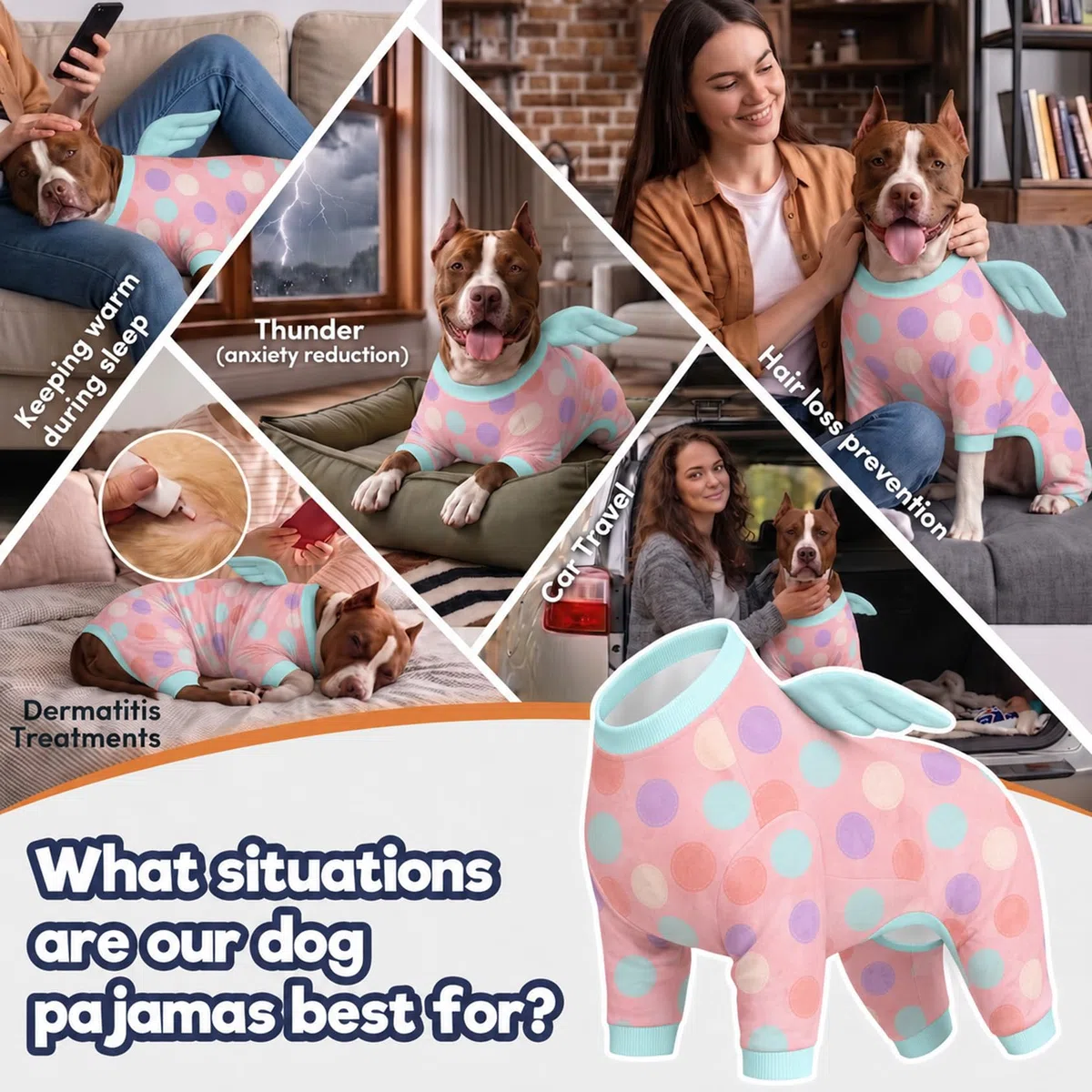 LovinPet Body per cani grande con ali, stampa a pois verde chiaro rosa, XXL