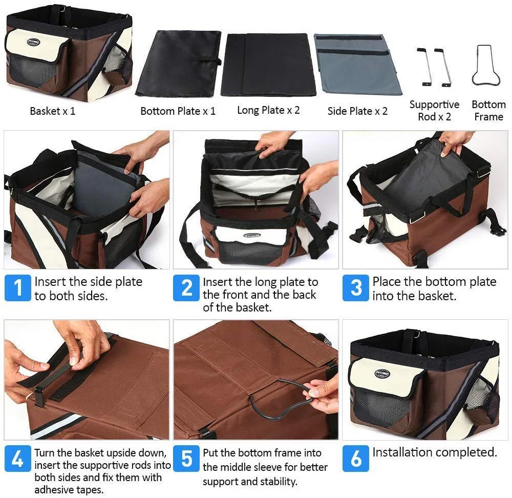 Cestino della Bicicletta per Manubrio Anteriore Cane, cestello portaoggetti a sgancio rapido di seconda Generazione, Funzione Borsa con Tasche Multiple