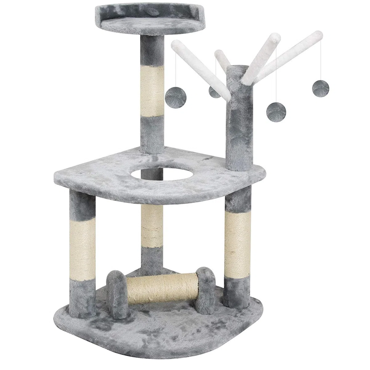 Tiragraffi Albero per Gatto Cuccia Giocattolo Parco Giochi in Sisal Naturale 90 x 45 x 45 cm Colore Grigio