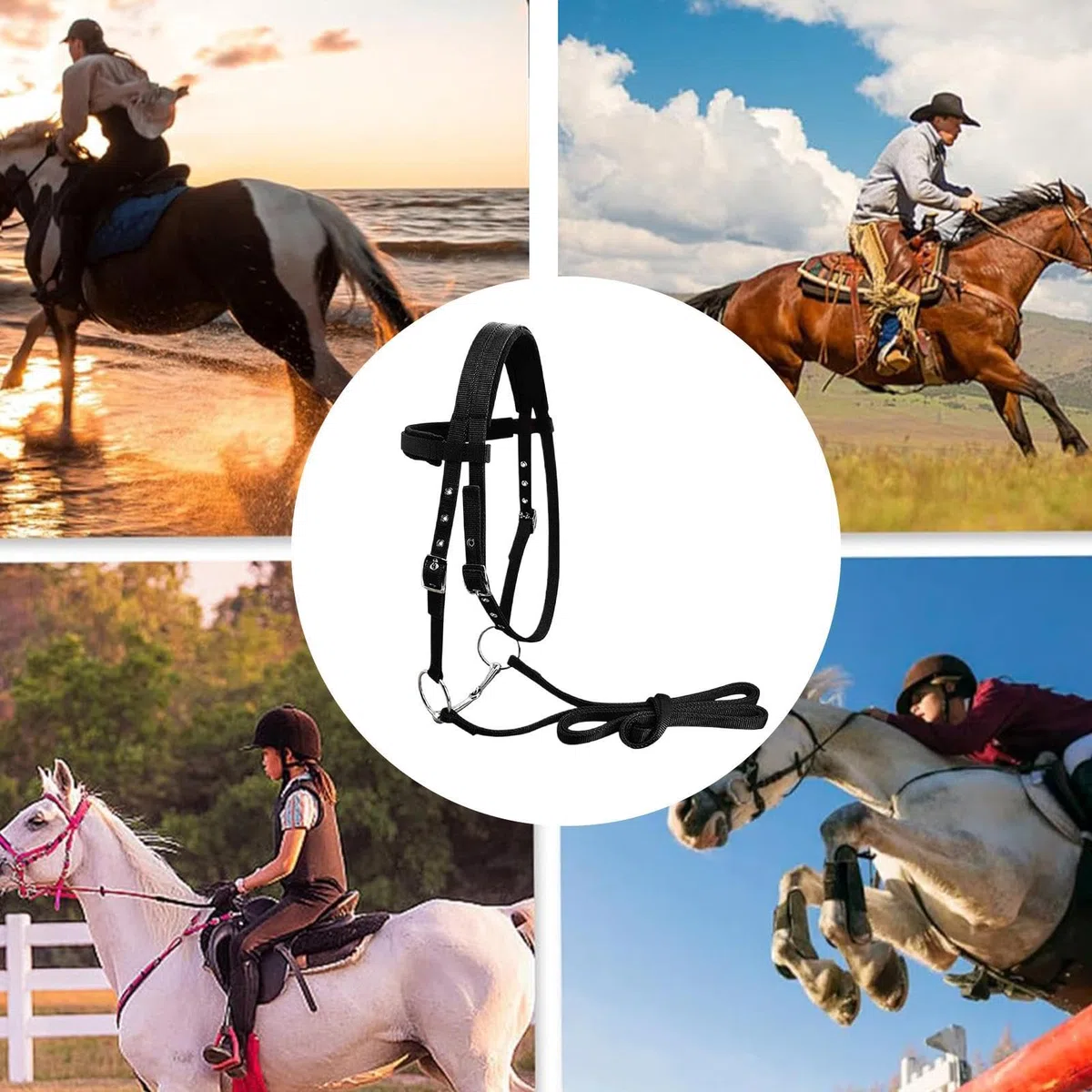 Cavezza per cavallo con fibbia, briglia da allenamento per cavalli, corda regolabile con 3 fibbie, cinghia con chiusura a gola, per appassionati di equitazione che riducono l'attrito