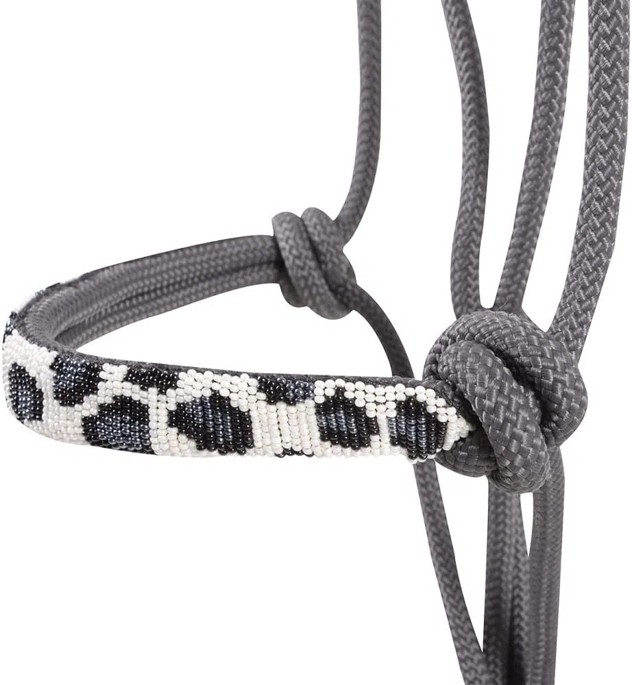 Equestrain - Cavezza per cavalli, con perline, colore grigio, ghepardo