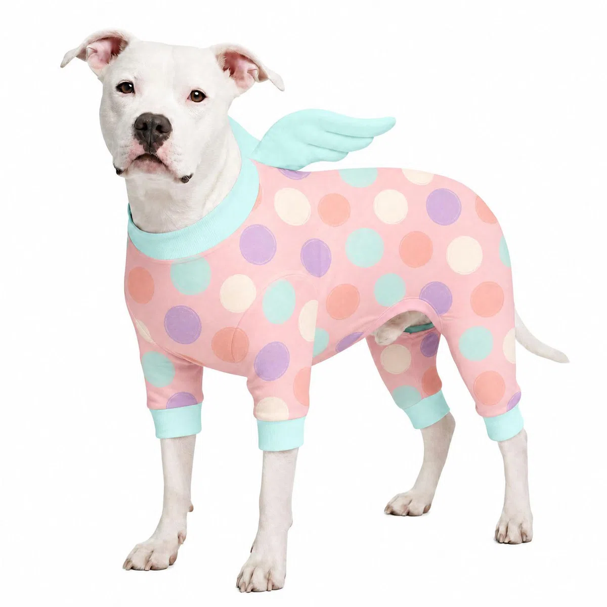 LovinPet Body per cani grande con ali, stampa a pois verde chiaro rosa, XXL
