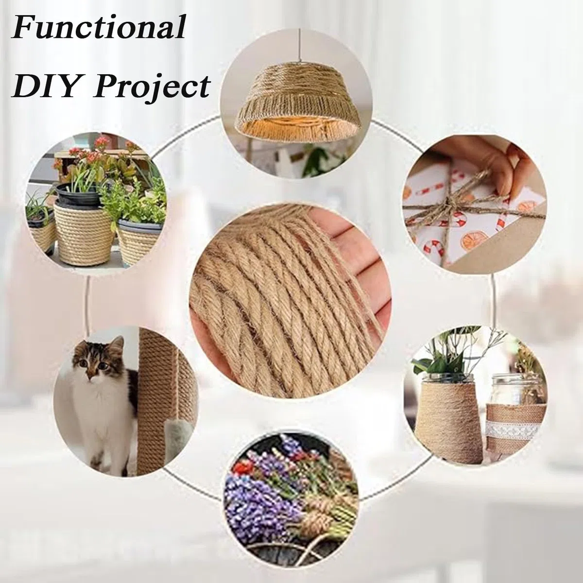 Corda in sisal, spago di canapa fai da te per tiragraffi per gatti, corda spessa per riparazione albero del gatto, per giardinaggio, decorazioni artigianali, confezioni regalo (22 mm x 20 m)