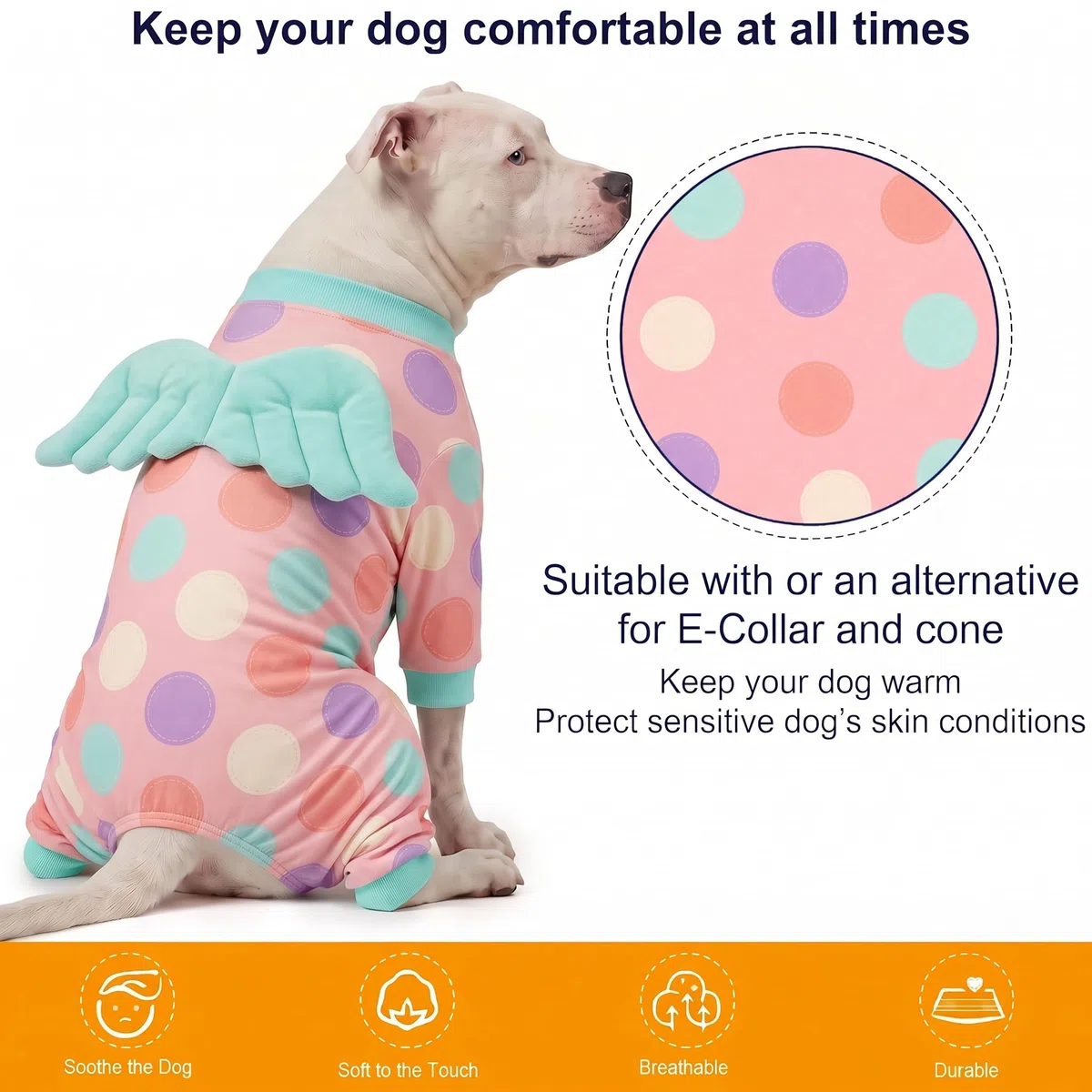 LovinPet Body per cani grande con ali, stampa a pois verde chiaro rosa, XXL