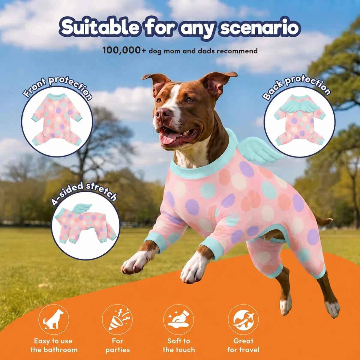 LovinPet Body per cani grande con ali, stampa a pois verde chiaro rosa, XXL