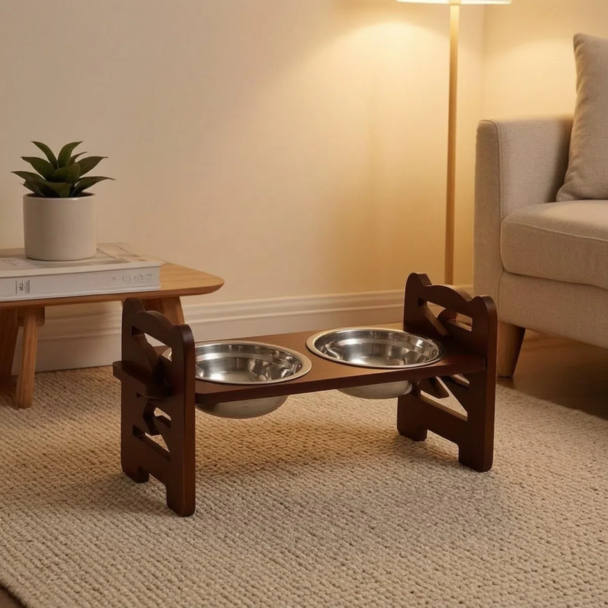 Ciotole con Base in Legno Stabile, Scuro
