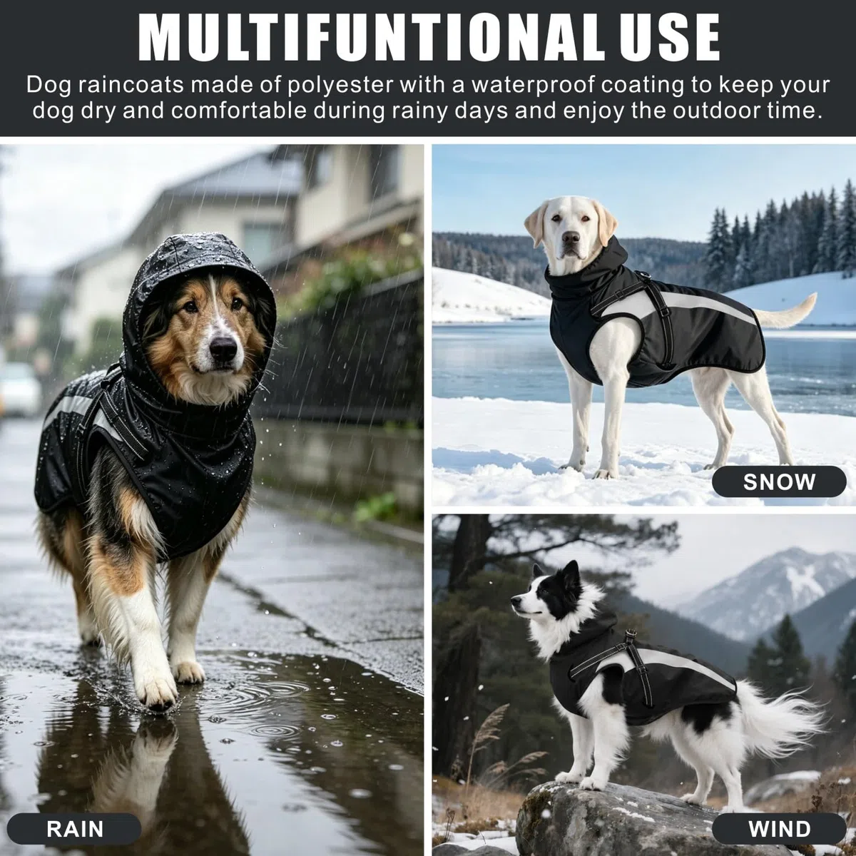 Impermeabile per cani, impermeabile, riflettente, con cappuccio, per animali domestici, per cani di taglia piccola, media e grande, cuccioli, S-XXL (nero, XXL)