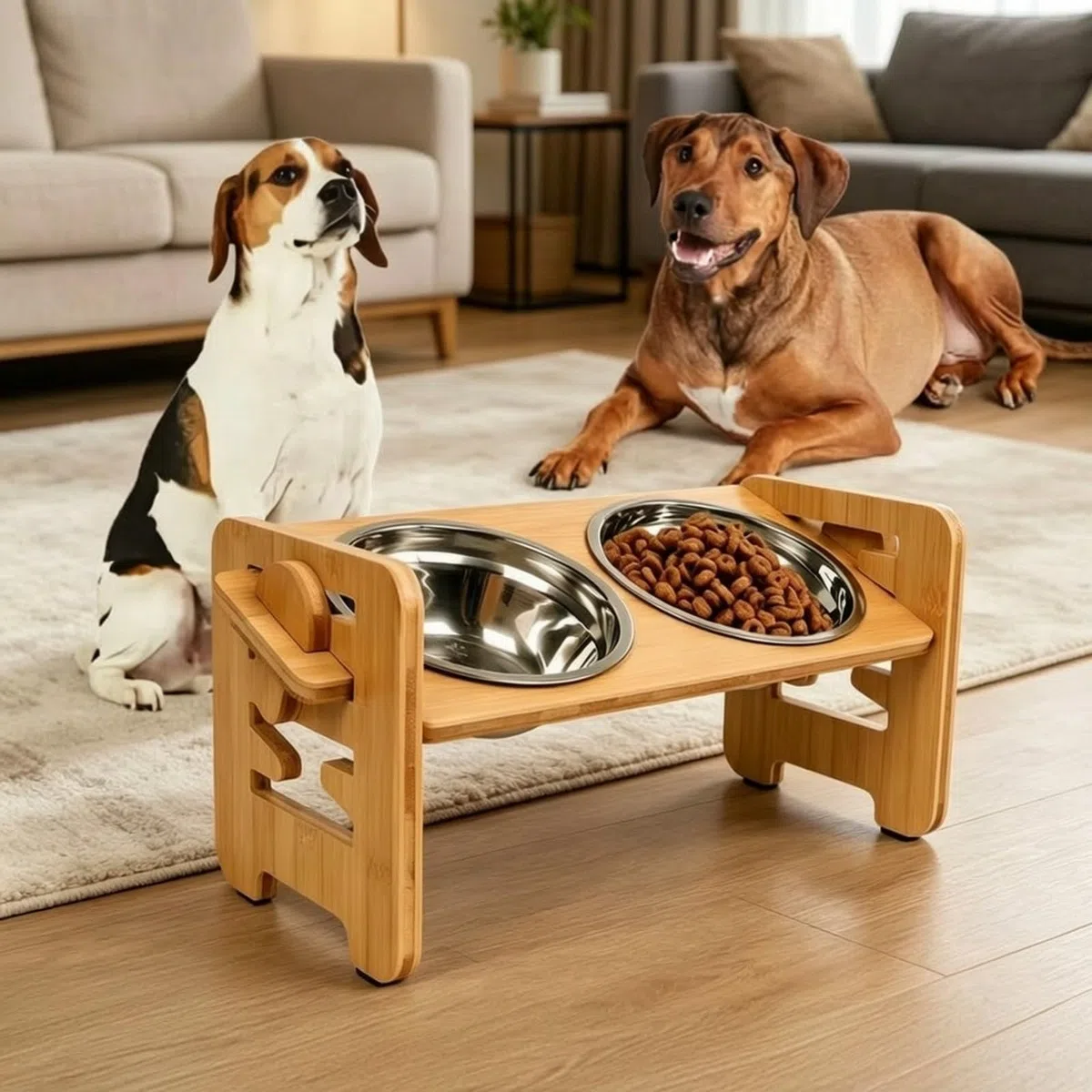 Ciotole con Base in Legno Stabile, Scuro