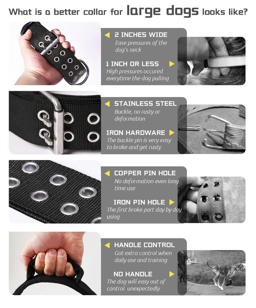 Collare per cani di taglia grande, nero resistente, per cani di razza Gint, largo 5,1 cm con manico, in nylon resistente e hardware inossidabile, ottima scelta per cani di taglia grande 55,9-68,6 cm