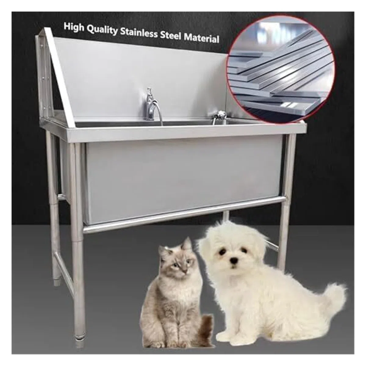 Vasca da bagno in acciaio inox per cani e gatti, profondità 30 cm, larghezza 80 cm, ideale per uso domestico, piscina o toelettatura professionale