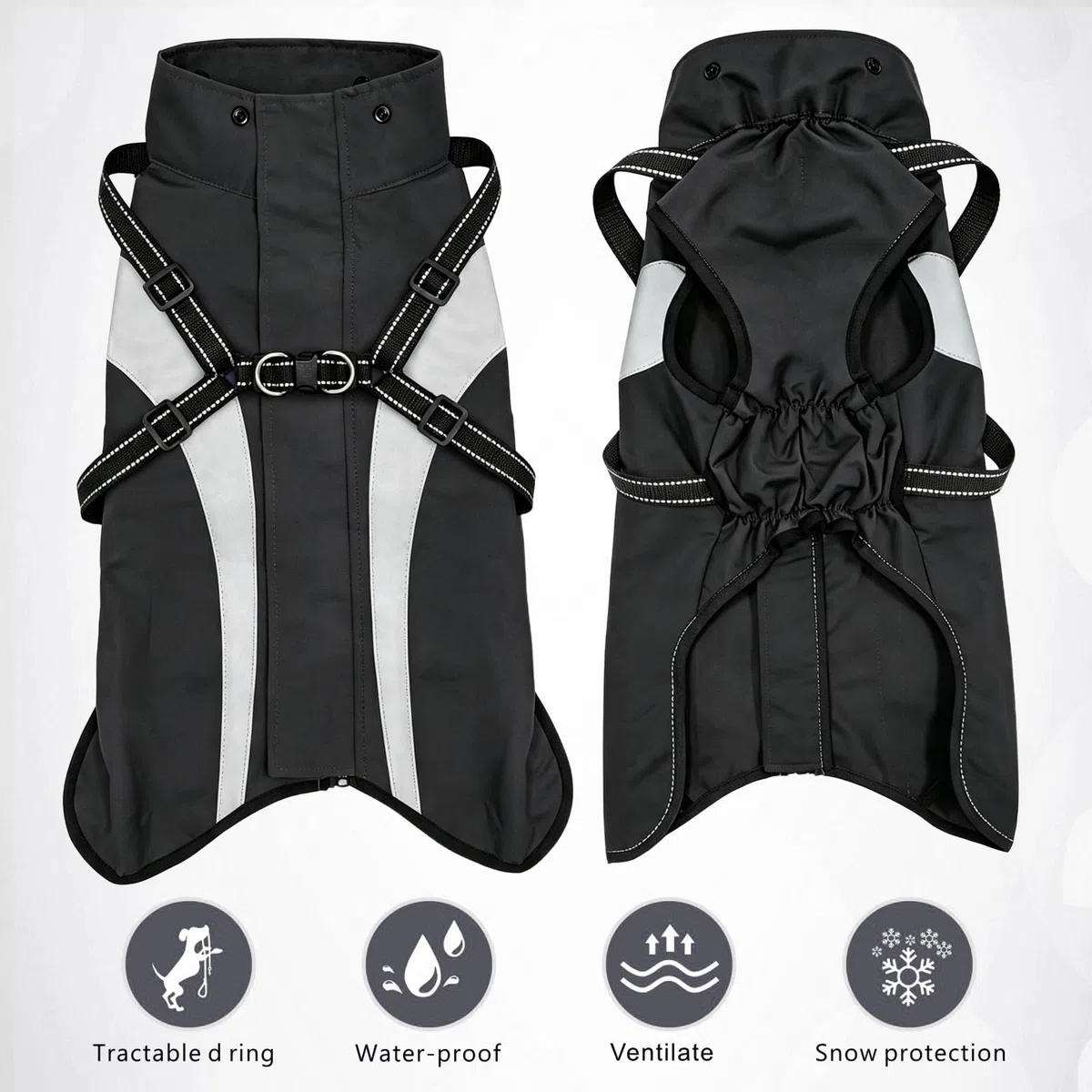 Impermeabile per cani, impermeabile, riflettente, con cappuccio, per animali domestici, per cani di taglia piccola, media e grande, cuccioli, S-XXL (nero, XXL)