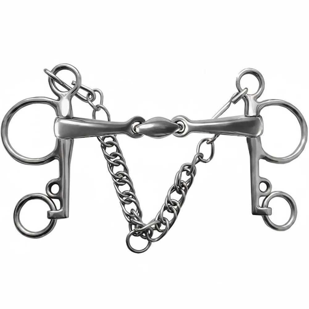 Morso a Snodo in Acciaio Inox con Catenella, Morso Professionale per per Addestramento E Equitazione, Accessorio per Equitazione per attività All'aperto, Connettore per Finimenti.