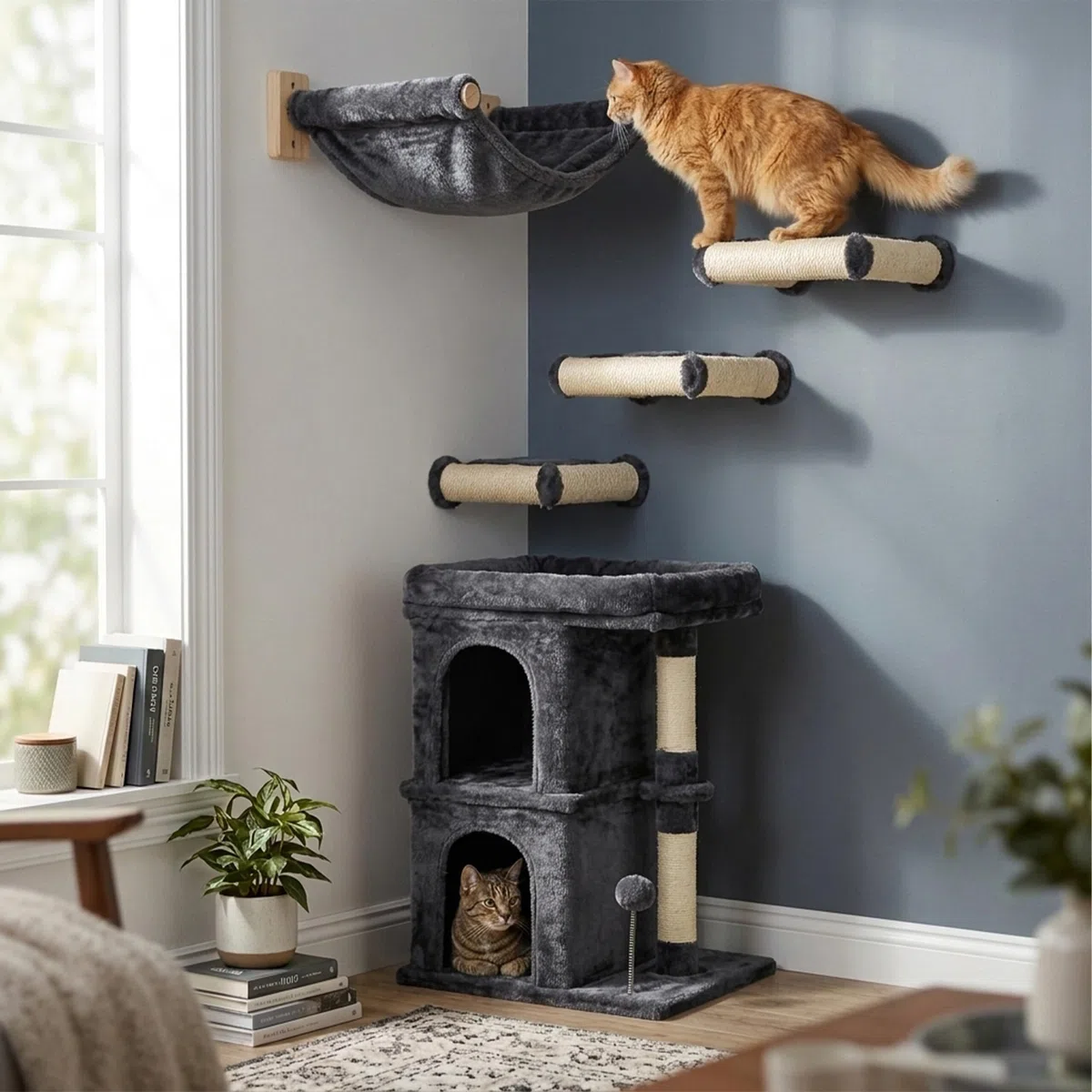 Relaxdays tiragraffi con 2 cucce, gioco in sisal, HBT: 71x50x41 cm