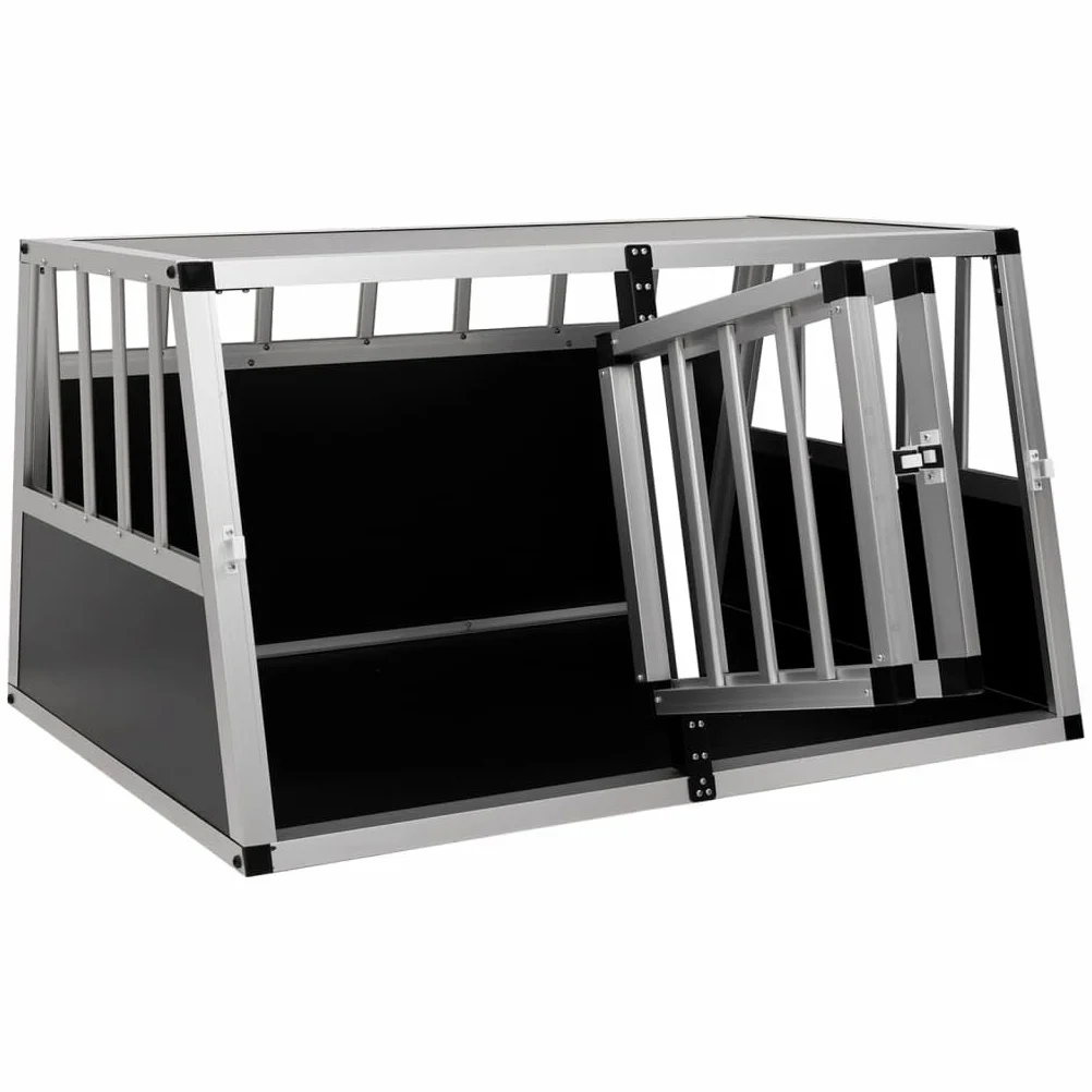 Gabbia per cani in alluminio e MDF, doppia porta, 89 x 69 x 50 cm, leggera e facile da montare, per bagagliaio auto, con raccordi angolari in plastica per la sicurezza