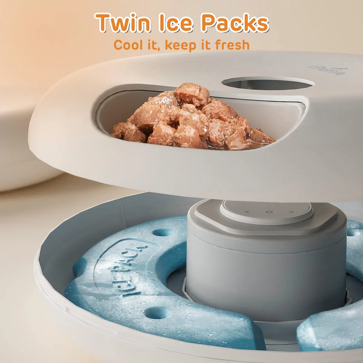 iPettie Donut Frost - Alimentatore automatico per animali domestici senza fili, per 6 pasti, cibo secco e umido, con due confezioni di ghiaccio, batteria massiccia ricaricabile, timer programmabile,