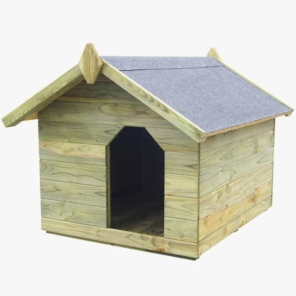 Cuccia per cani con tetto in legno di pino impregnato