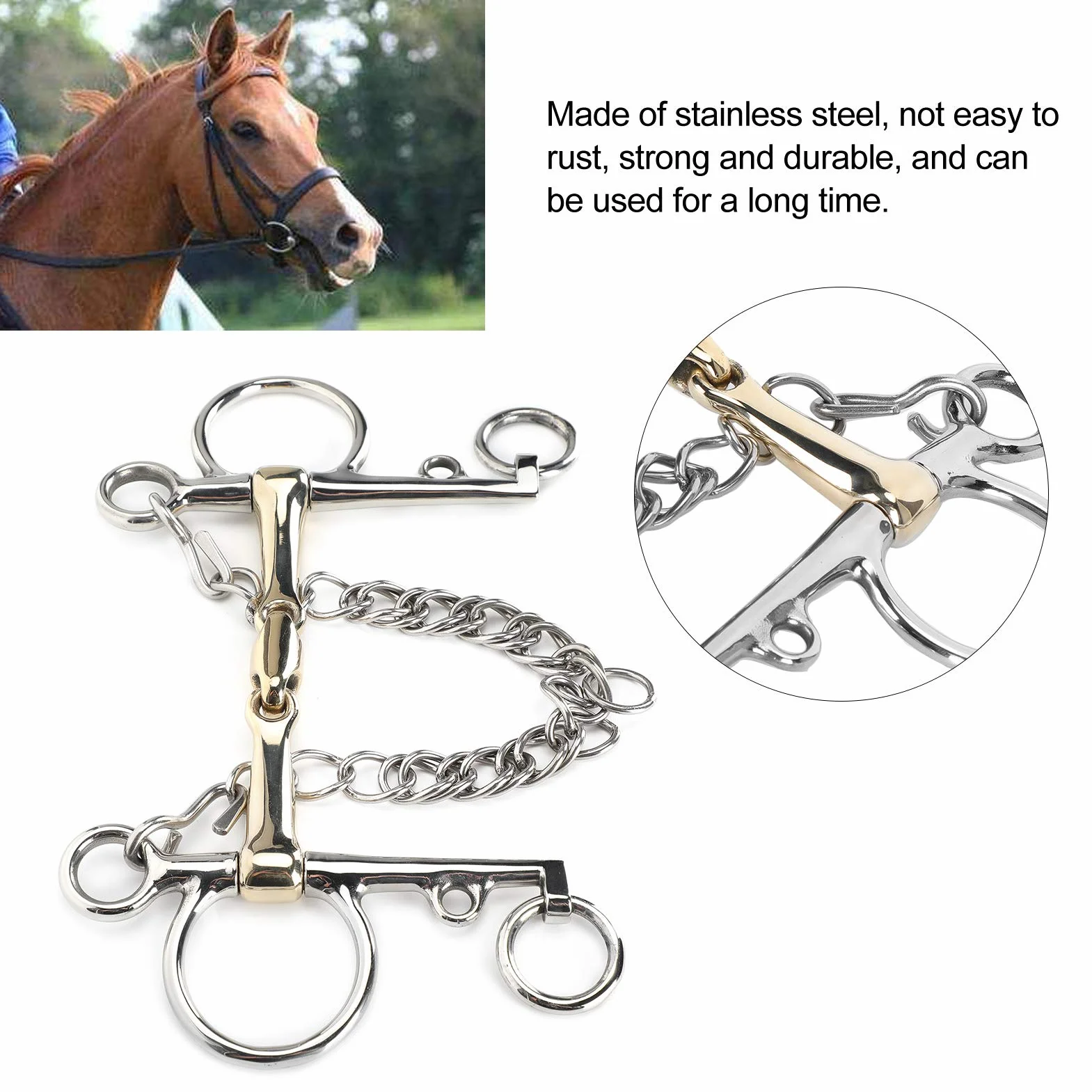Pelham Bit Accessory | Bocchino per cavallo in acciaio inox 4 cm | Morso a bocca in ottone con decorazione a catena per equitazione e allenamento