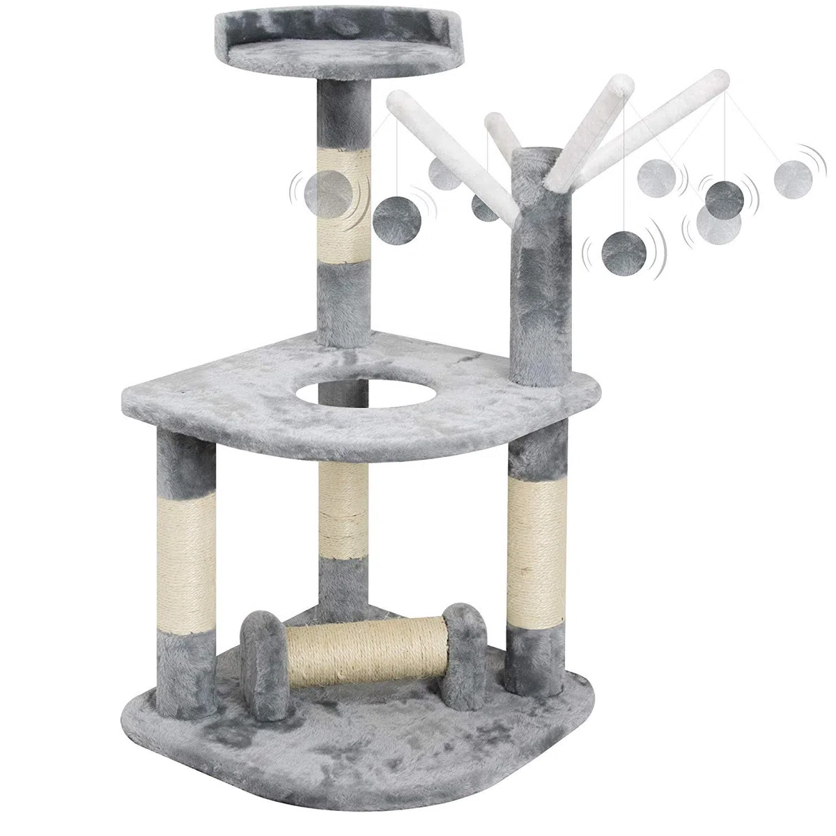 Tiragraffi Albero per Gatto Cuccia Giocattolo Parco Giochi in Sisal Naturale 90 x 45 x 45 cm Colore Grigio