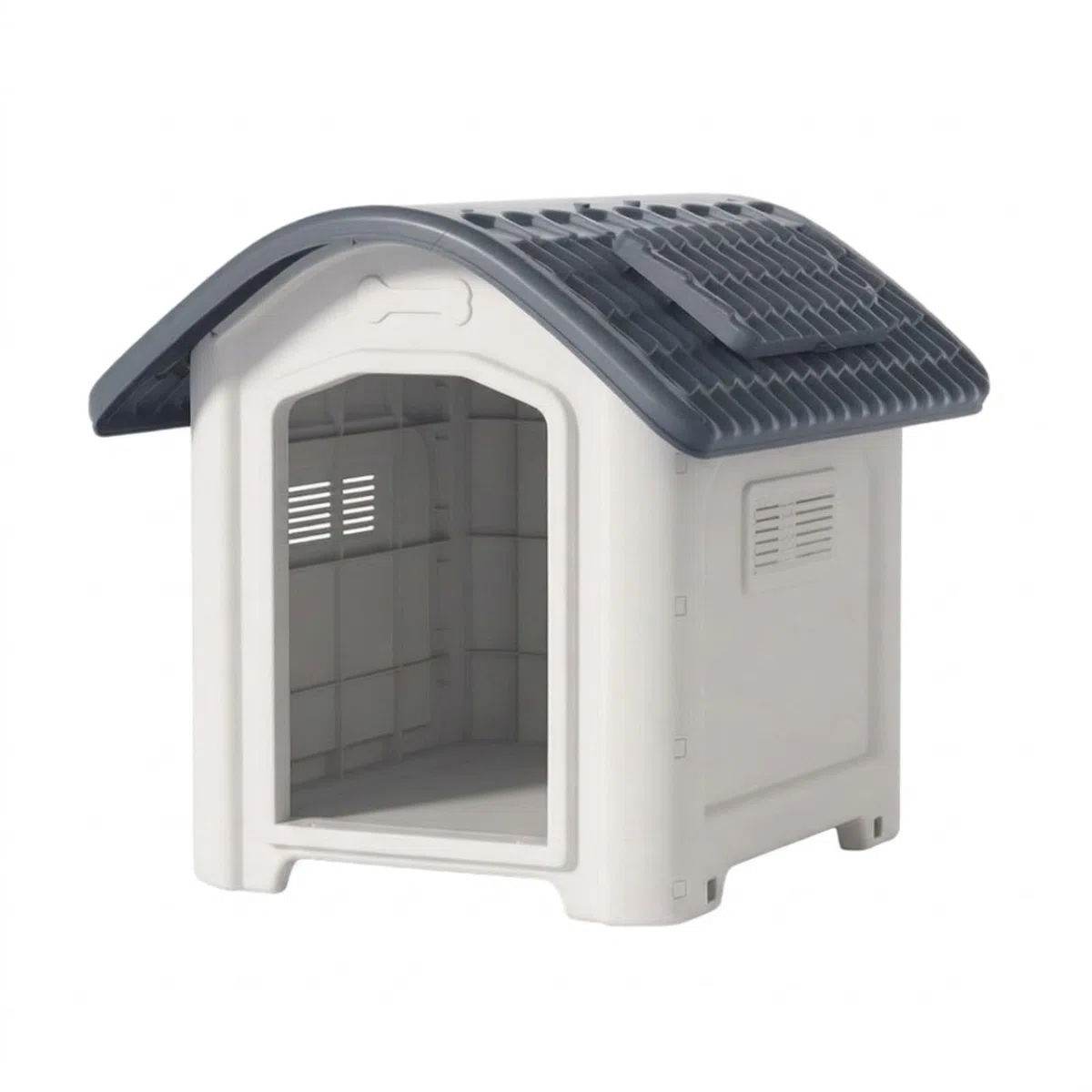Cuccia da Esterno Ventilata Cuccia in Plastica con Ventilazione per Animali Domestici, Grigio, Medio Con Lucernario
